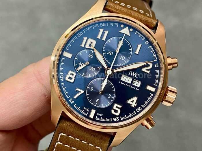 ZF Factory IWC Pilot Chronograph IW377721 43mm Rose Gold Leather Strap Blue Arabic Numerals Dial 1 Super Clone Watch,Clean Factory Watch