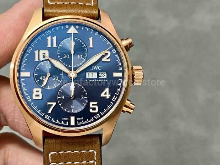ZF Factory IWC Pilot Chronograph IW377721 43mm Rose Gold Leather Strap Blue Arabic Numerals Dial 2 Super Clone Watch,Clean Factory Watch