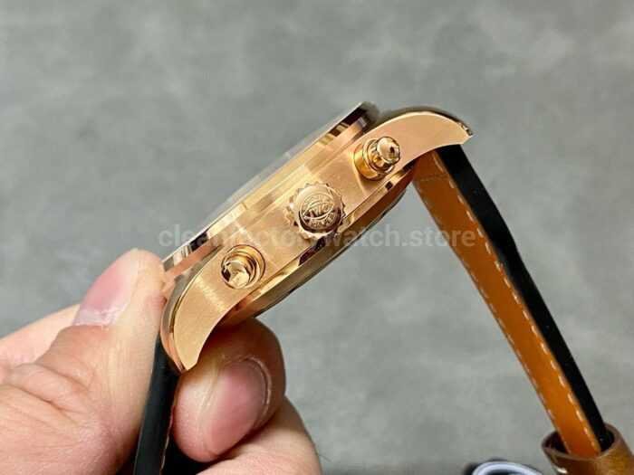 ZF Factory IWC Pilot Chronograph IW377721 43mm Rose Gold Leather Strap Blue Arabic Numerals Dial 6 Super Clone Watch,Clean Factory Watch