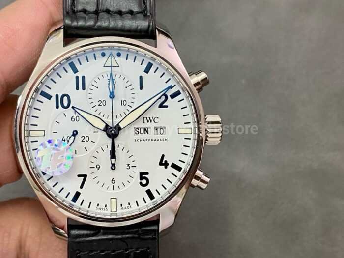 ZF Factory IWC Pilot Chronograph IW377725 43mm Steel Leather Strap White Arabic Numerals Dial 2 Super Clone Watch,Clean Factory Watch