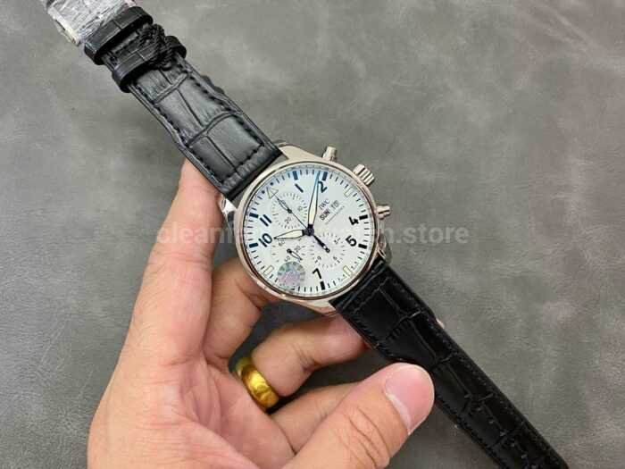 ZF Factory IWC Pilot Chronograph IW377725 43mm Steel Leather Strap White Arabic Numerals Dial 8 Super Clone Watch,Clean Factory Watch