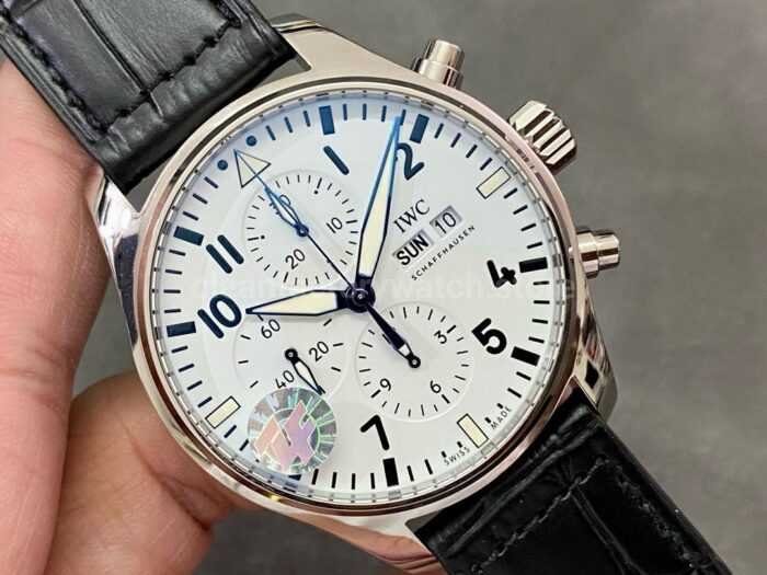 ZF Factory IWC Pilot Chronograph IW377725 43mm Steel Leather Strap White Arabic Numerals Dial 9 Super Clone Watch,Clean Factory Watch