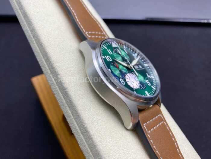 ZF Factory IWC Pilot Chronograph IW377726 43mm Steel Leather Strap Arabic Numerals Green Dial 1 Super Clone Watch,Clean Factory Watch