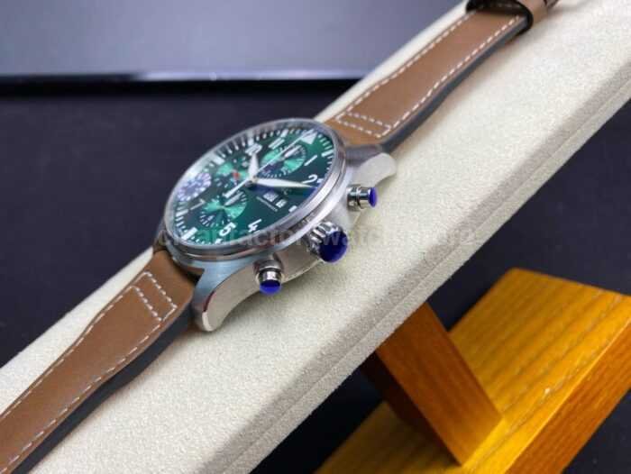 ZF Factory IWC Pilot Chronograph IW377726 43mm Steel Leather Strap Arabic Numerals Green Dial 7 Super Clone Watch,Clean Factory Watch