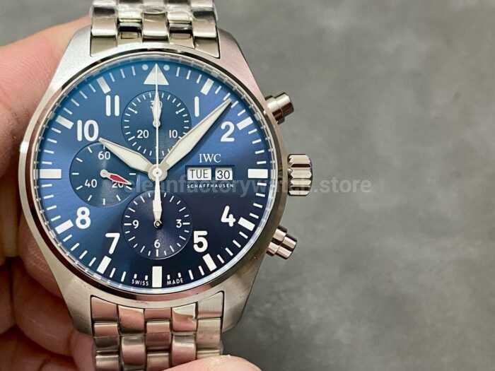 ZF Factory IWC Pilot Chronograph IW378004 43mm Full Steel Blue Arabic Numerals Dial 6 Super Clone Watch,Clean Factory Watch