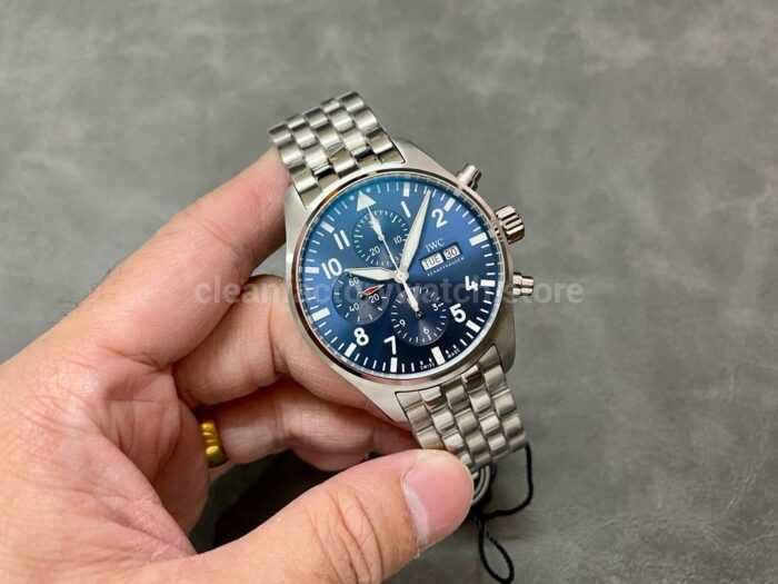 ZF Factory IWC Pilot Chronograph IW378004 43mm Full Steel Blue Arabic Numerals Dial 7 Super Clone Watch,Clean Factory Watch