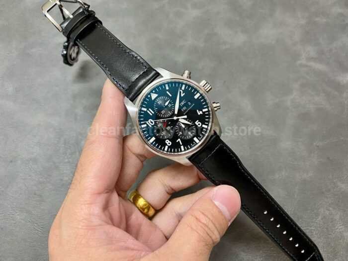 ZF Factory IWC Pilot Chronograph IW388111 43mm Steel Leather Strap Black Arabic Numerals Dial 6 Super Clone Watch,Clean Factory Watch