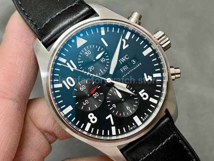 ZF Factory IWC Pilot Chronograph IW388111 43mm Steel Leather Strap Black Arabic Numerals Dial 7 Super Clone Watch,Clean Factory Watch
