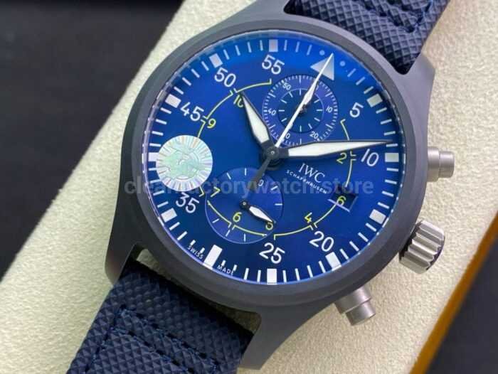 ZF Factory IWC Pilot Chronograph IW389008 44mm Ceramic Textile Strap Arabic Numerals Blue Dial 4 Super Clone Watch,Clean Factory Watch