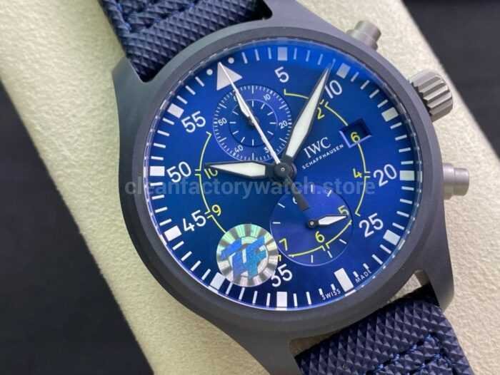 ZF Factory IWC Pilot Chronograph IW389008 44mm Ceramic Textile Strap Arabic Numerals Blue Dial 5 Super Clone Watch,Clean Factory Watch