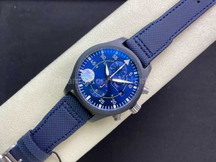 ZF Factory IWC Pilot Chronograph IW389008 44mm Ceramic Textile Strap Arabic Numerals Blue Dial 7 Super Clone Watch,Clean Factory Watch