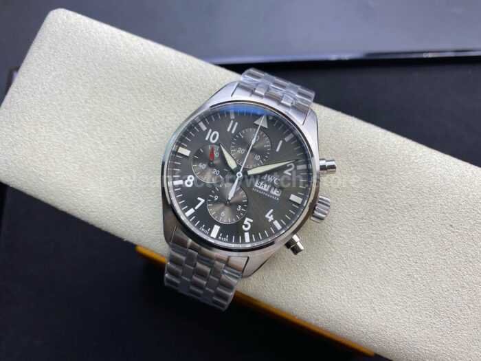ZF Factory IWC Pilot Spitfire Chronograph IW377719 43mm Full Steel Arabic Numerals Grey Dial 2 Super Clone Watch,Clean Factory Watch