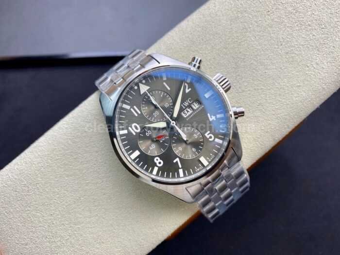 ZF Factory IWC Pilot Spitfire Chronograph IW377719 43mm Full Steel Arabic Numerals Grey Dial 4 Super Clone Watch,Clean Factory Watch