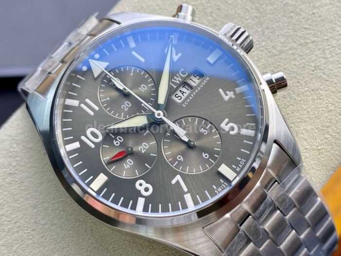 ZF Factory IWC Pilot Spitfire Chronograph IW377719 43mm Full Steel Arabic Numerals Grey Dial 5 Super Clone Watch,Clean Factory Watch