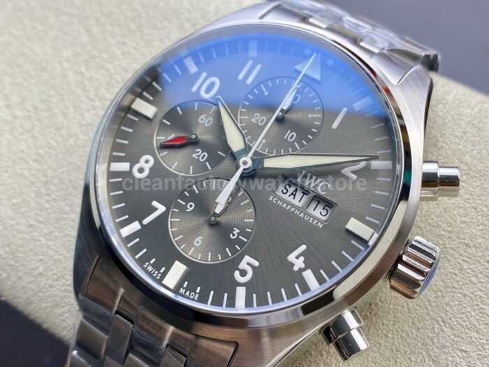 ZF Factory IWC Pilot Spitfire Chronograph IW377719 43mm Full Steel Arabic Numerals Grey Dial 6 Super Clone Watch,Clean Factory Watch