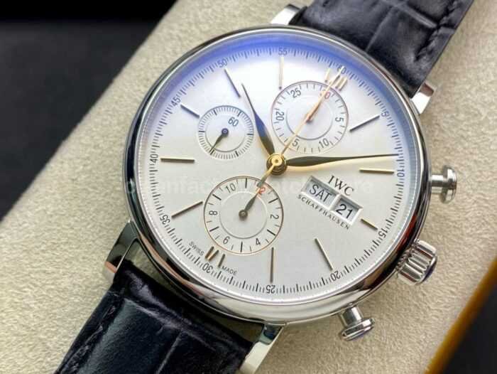 ZF Factory IWC Portofino Chronograph IW391031 42mm Steel Leather Strap Silver Dial 3 Super Clone Watch,Clean Factory Watch