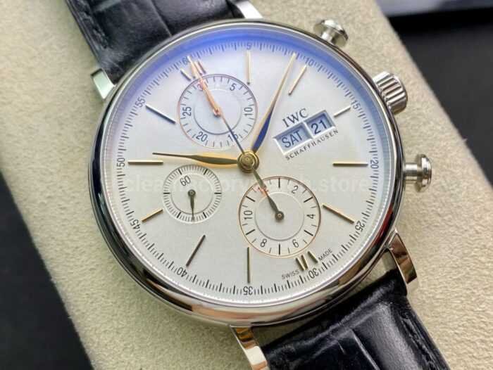 ZF Factory IWC Portofino Chronograph IW391031 42mm Steel Leather Strap Silver Dial 6 Super Clone Watch,Clean Factory Watch