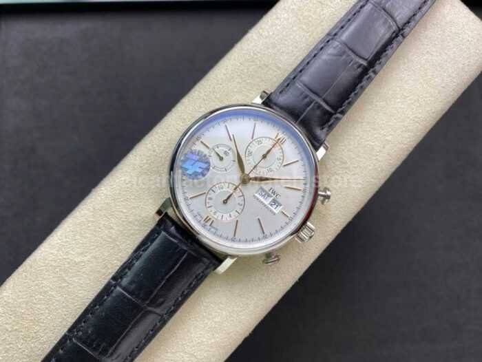 ZF Factory IWC Portofino Chronograph IW391031 42mm Steel Leather Strap Silver Dial 7 Super Clone Watch,Clean Factory Watch