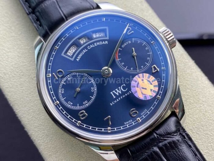 ZF Factory IWC Portuguese Annual Calendar IW503502 44mm Steel Leather Strap Arabic Numerals Blue Dial - Image 2