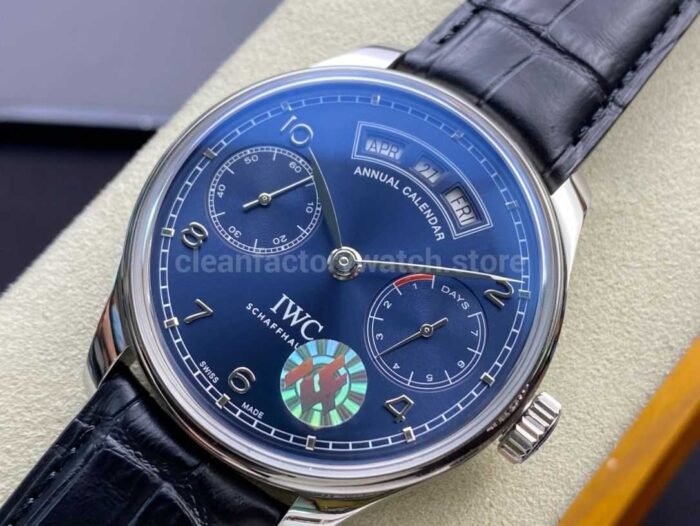 ZF Factory IWC Portuguese Annual Calendar IW503502 44mm Steel Leather Strap Arabic Numerals Blue Dial - Image 3