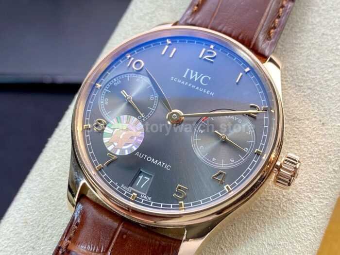 ZF Factory IWC Portuguese Automatic IW500702 42mm Rose Gold Leather Strap Arabic Numerals Grey Dial 1 Super Clone Watch,Clean Factory Watch