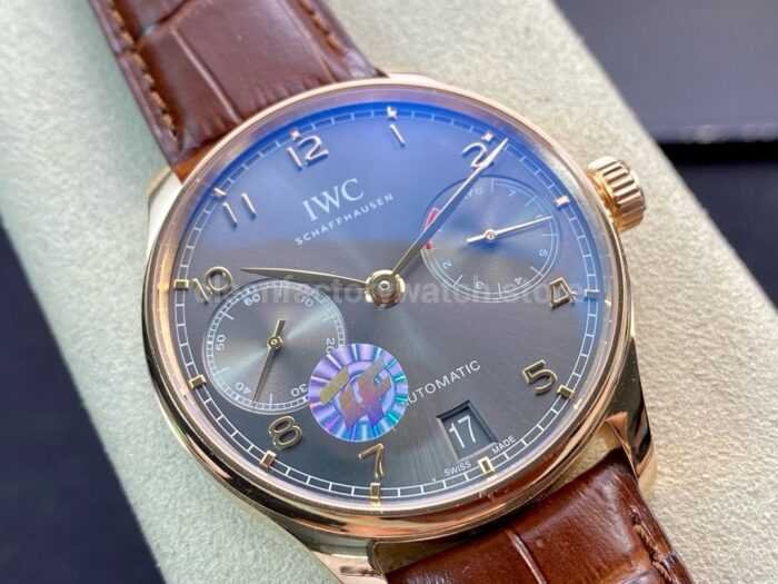 ZF Factory IWC Portuguese Automatic IW500702 42mm Rose Gold Leather Strap Arabic Numerals Grey Dial 5 Super Clone Watch,Clean Factory Watch