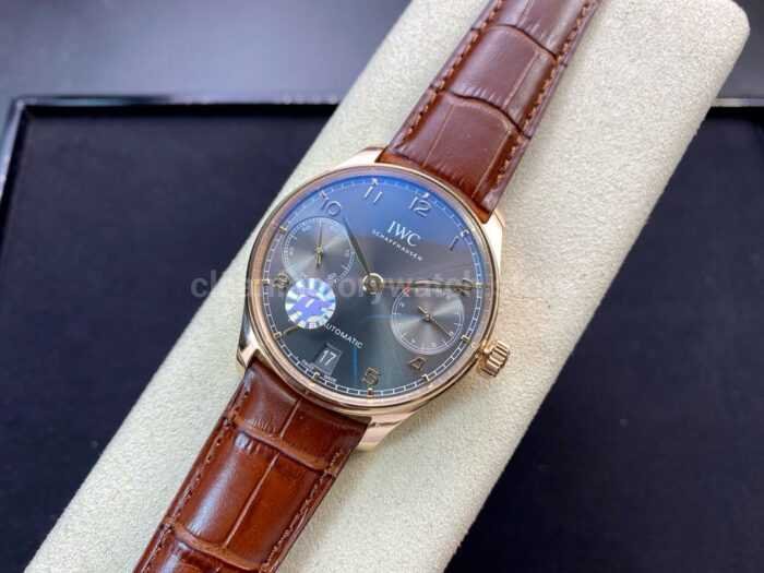 ZF Factory IWC Portuguese Automatic IW500702 42mm Rose Gold Leather Strap Arabic Numerals Grey Dial 7 Super Clone Watch,Clean Factory Watch