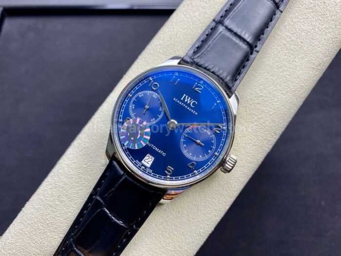 ZF Factory IWC Portuguese Automatic IW500710 42mm Steel Leather Strap Arabic Numerals Blue Dial 3 Super Clone Watch,Clean Factory Watch