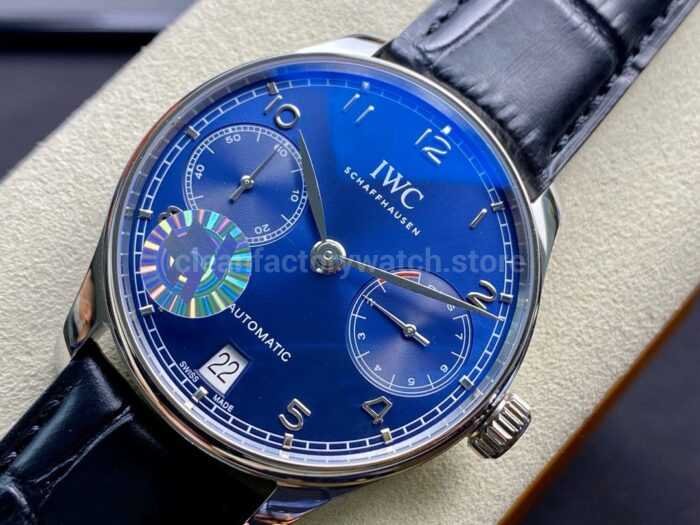 ZF Factory IWC Portuguese Automatic IW500710 42mm Steel Leather Strap Arabic Numerals Blue Dial 8 Super Clone Watch,Clean Factory Watch