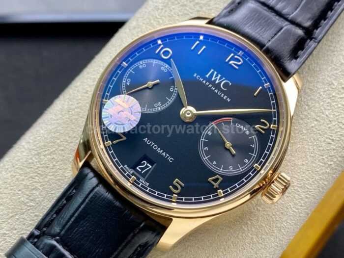 ZF Factory IWC Portuguese Automatic IW500713 42mm Rose Gold Leather Strap Arabic Numerals Blue Dial 3 Super Clone Watch,Clean Factory Watch