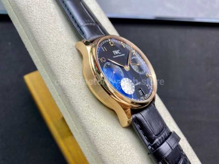ZF Factory IWC Portuguese Automatic IW500713 42mm Rose Gold Leather Strap Arabic Numerals Blue Dial 5 Super Clone Watch,Clean Factory Watch