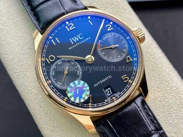 ZF Factory IWC Portuguese Automatic IW500713 42mm Rose Gold Leather Strap Arabic Numerals Blue Dial 7 Super Clone Watch,Clean Factory Watch