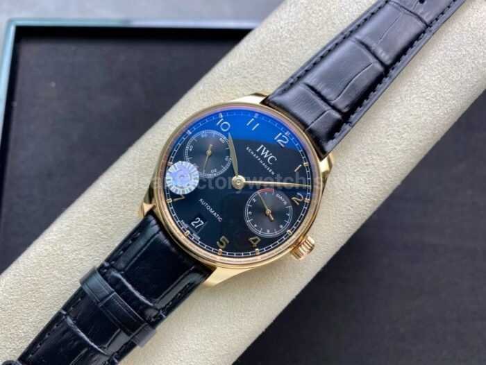 ZF Factory IWC Portuguese Automatic IW500713 42mm Rose Gold Leather Strap Arabic Numerals Blue Dial 9 Super Clone Watch,Clean Factory Watch