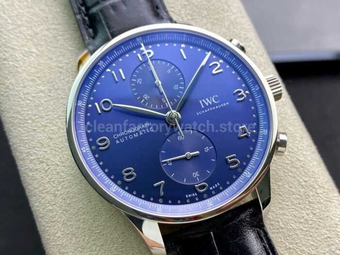 ZF Factory IWC Portuguese Chronograph IW371491 41mm Steel Leather Strap Arabic Numerals Blue Dial 2 Super Clone Watch,Clean Factory Watch