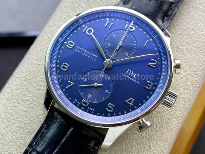 ZF Factory IWC Portuguese Chronograph IW371491 41mm Steel Leather Strap Arabic Numerals Blue Dial 3 Super Clone Watch,Clean Factory Watch