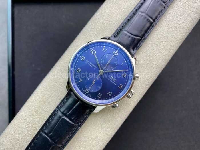 ZF Factory IWC Portuguese Chronograph IW371491 41mm Steel Leather Strap Arabic Numerals Blue Dial 5 Super Clone Watch,Clean Factory Watch
