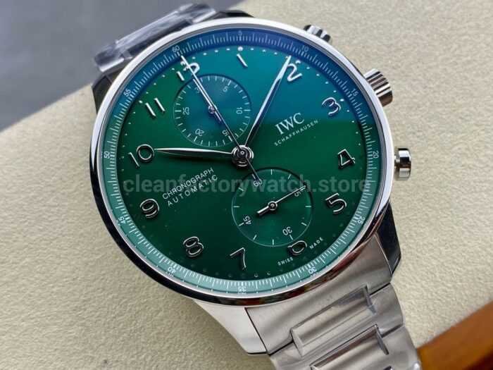 ZF Factory IWC Portuguese Chronograph IW371615 41mm Steel Leather Strap Green Dial 1 Super Clone Watch,Clean Factory Watch