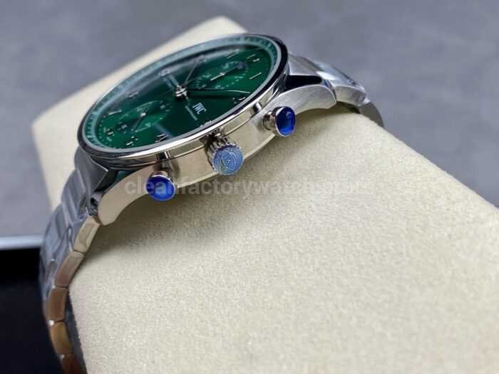 ZF Factory IWC Portuguese Chronograph IW371615 41mm Steel Leather Strap Green Dial 2 Super Clone Watch,Clean Factory Watch