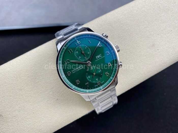 ZF Factory IWC Portuguese Chronograph IW371615 41mm Steel Leather Strap Green Dial 4 Super Clone Watch,Clean Factory Watch