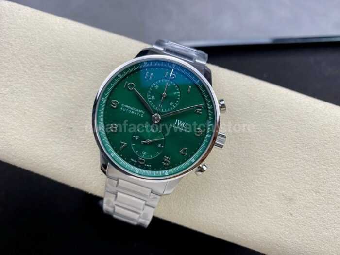 ZF Factory IWC Portuguese Chronograph IW371615 41mm Steel Leather Strap Green Dial 6 Super Clone Watch,Clean Factory Watch