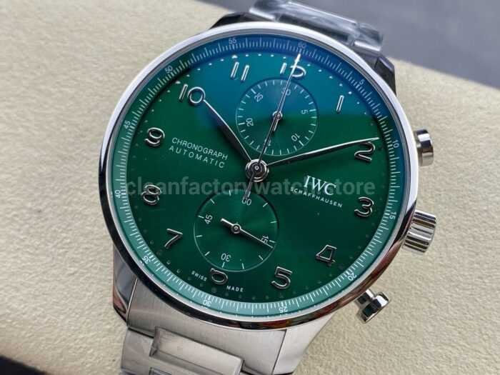 ZF Factory IWC Portuguese Chronograph IW371615 41mm Steel Leather Strap Green Dial 9 Super Clone Watch,Clean Factory Watch
