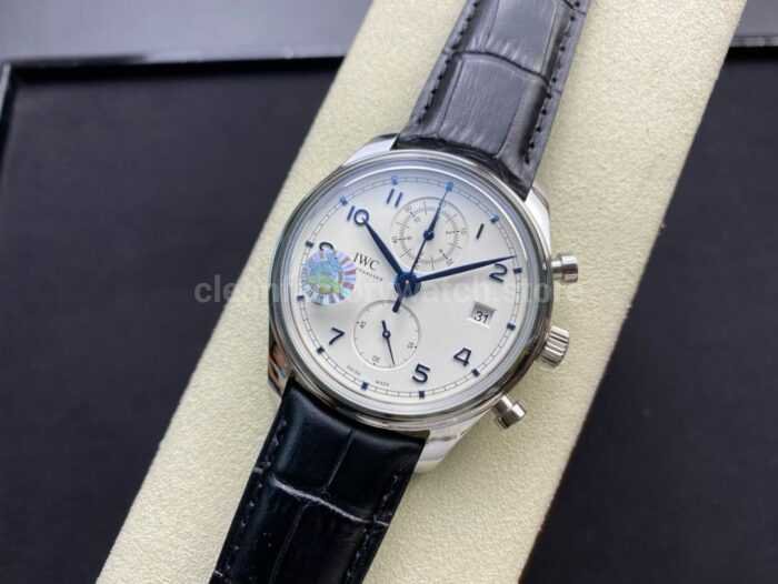ZF Factory IWC Portuguese Chronograph IW390302 Steel Leather Strap Arabic Numerals Silver Dial 1 Super Clone Watch,Clean Factory Watch