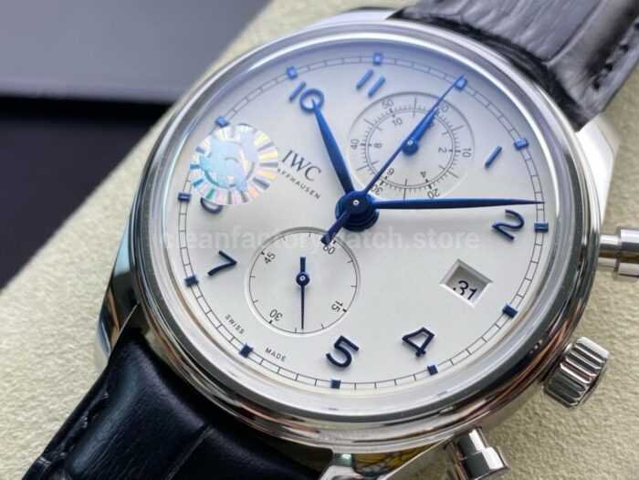 ZF Factory IWC Portuguese Chronograph IW390302 Steel Leather Strap Arabic Numerals Silver Dial 5 Super Clone Watch,Clean Factory Watch