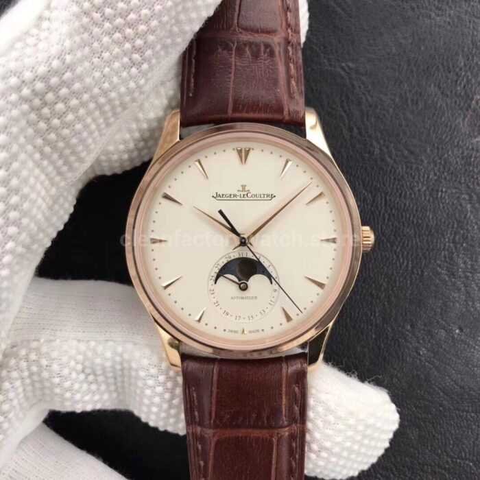 ZF Factory Jaeger LeCoultre Master Ultra Thin Moon 1252520 39mm Rose gold Leather Strap Silver Dia 3 Super Clone Watch,Clean Factory Watch