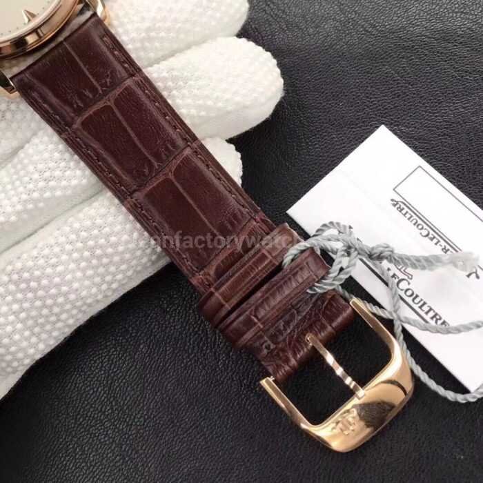 ZF Factory Jaeger LeCoultre Master Ultra Thin Moon 1252520 39mm Rose gold Leather Strap Silver Dia 4 Super Clone Watch,Clean Factory Watch