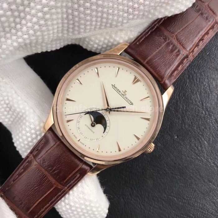 ZF Factory Jaeger LeCoultre Master Ultra Thin Moon 1252520 39mm Rose gold Leather Strap Silver Dia 5 Super Clone Watch,Clean Factory Watch