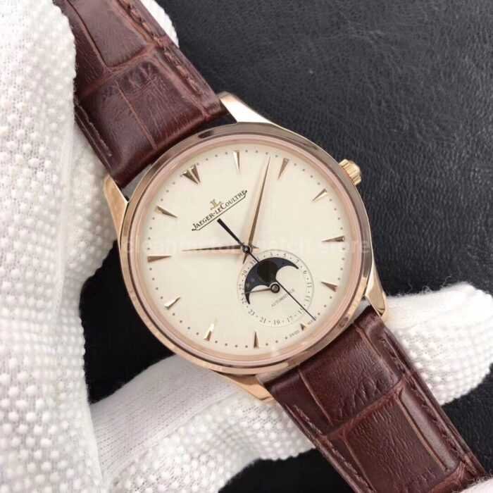 ZF Factory Jaeger LeCoultre Master Ultra Thin Moon 1252520 39mm Rose gold Leather Strap Silver Dia Super Clone Watch,Clean Factory Watch