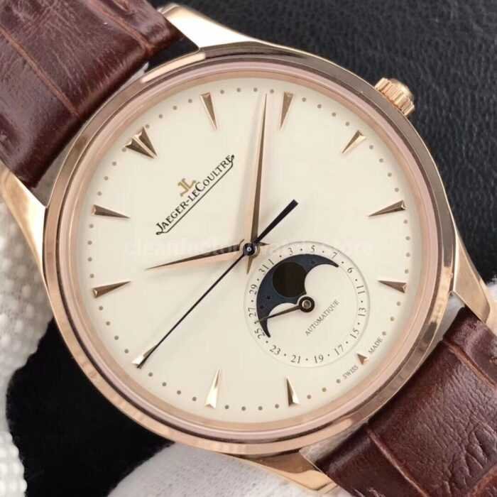 ZF Factory Jaeger LeCoultre Master Ultra Thin Moon 1252520 39mm Rose gold Leather Strap Silver Dial 1 Super Clone Watch,Clean Factory Watch