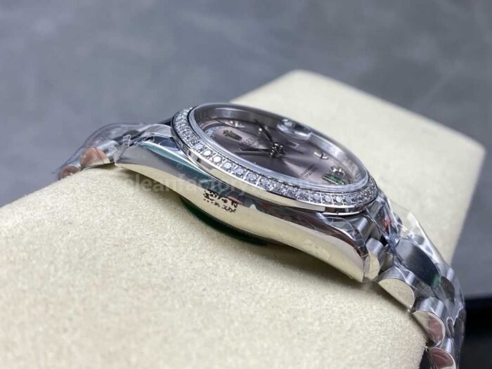 8+ Factory Counterweight Rolex Day-Date 118346-0084 36mm Diamond White Gold Bezel Full White Gold Diamond Mope Baguette Diamond Pink Dial - Image 5