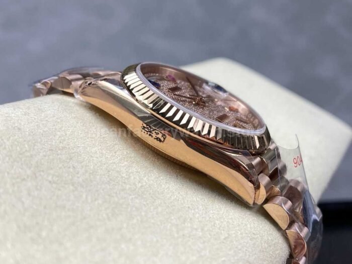 8+ Factory Counterweight Rolex Day-Date 128235-0039 36mm Full Rose Gold Baguette Diamond Rose Gold Dial - Image 5